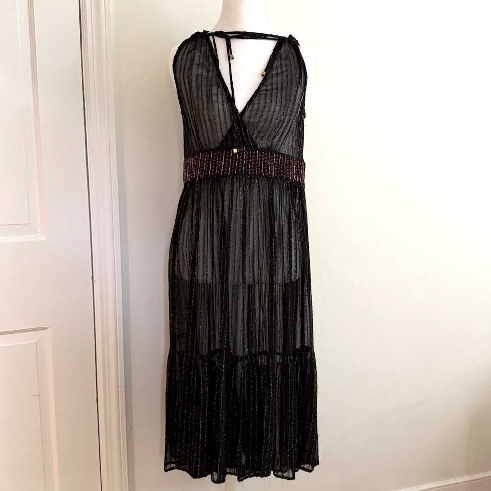 Anthropologie Black & Gold Metallic, Midi Dress by Floriat Size Small - Picture 10 of 16